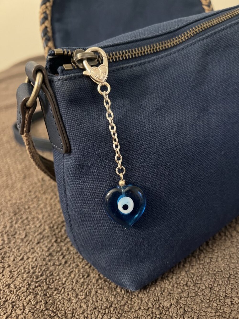 Handmade Blue Heart Evil Eye Zipper Pull Charm | Designs by Forte
